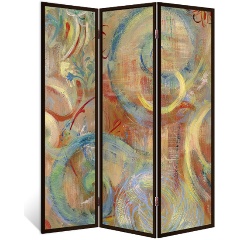 Изображение товара Ширма перегородка ДЕКОР ДЕПО для комнаты деревянная "Чудесная поляна." двухсторонняя с картинкой (абстракция) 3 створки венге 176х140 см 11 кг