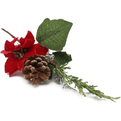 Изображение товара Декоративный элемент ASTRA&CRAFT Ветка сосновая с ягодами и цветами пуансеттии, 32см, XY19-298