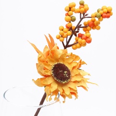Изображение товара Декоративный элемент АЙРИС Ветка кленовая с ягодами и подсолнухом, 28см, XY22-743