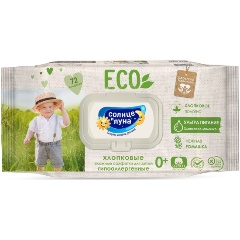 Изображение товара Детские влажные салфетки СОЛНЦЕ И ЛУНА с отваром ромашки, 72 шт