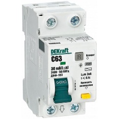 Изображение товара Дифференциальный автомат DEKraft 2п (1P+N) C 63А 30мА тип AC 4.5кА ДИФ-103, 16058DEK