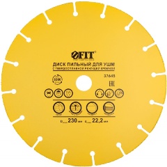 Изображение товара Пильный диск по дереву FIT IT 37645, посадка 22.2 мм, карбидная режущая кромка 230 мм, 9 зубьев