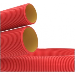 Изображение товара Труба гофрированная двустенная DKC ПНД гибкая d75мм с протяжкой с муфтой для кабельной канализации SN10 450Н красн. (уп.50м), 121975