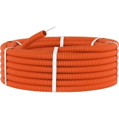 Изображение товара Труба гофрированная DKC ПНД гибкая легкая d25мм с протяжкой оранж. (уп.50м), 71925