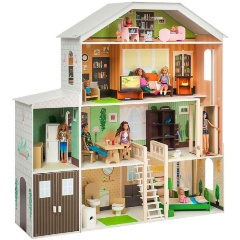 Изображение товара Деревянный кукольный домик PAREMO "Поместье Николетта", с мебелью 23 предмета в наборе и с гаражом, для кукол 30 см