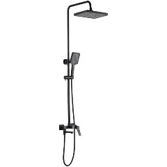 Изображение товара ДУШЕВАЯ СТОЙКА СО СМЕСИТЕЛЕМ С КОРОТКИМ ИЗЛИВОМ MANEN BLACK 65050,керамический дивертор, в комплекте шланг и 3-х режимная лейка, черный OSGARD