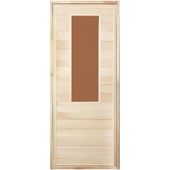 Изображение товара Дверь для бани глухая со стеклом БАННАЯ ЛИНИЯ 12-932 липа, коробка из липы, петли, 1,7х0,7 м