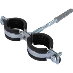 Изображение товара Двойной хомут трубный комплект STOUT: хомут+шпилька шуруп +дюбель пластиковый 1 (32-35)