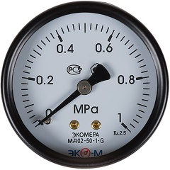 Изображение товара Манометр Экомера МД02-50мм, 0..1МПа, G1\4, осевой