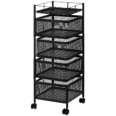 Изображение товара Мобильная этажерка металлическая 4 яруса EL CASA черная с колесами