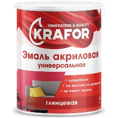 Изображение товара Эмаль универсальная Krafor, акриловая, глянцевая, 1 кг, супербелая