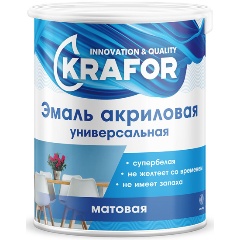 Изображение товара Эмаль универсальная Krafor, акриловая, матовая, 1 кг, супербелая