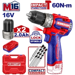 Изображение товара EMTOP Дрель ударная бесщеточная аккумуляторная, ECIDL20968