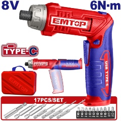 Изображение товара Аккумуляторная отвертка EMTOP ECSR0803 8 В светодиодная USB зарядка в холщовом мешке