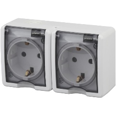 Изображение товара Розетка ЭРА 2-м ОП Эксперт 11-2403-01 16А IP54 16AX 250В 2х2P+E, Белый, Б0020716