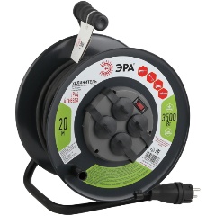 Изображение товара Удлинитель силовой ЭРА на металлическая катушке с заземл. и выкл. 4 розетки 20м КГ 3x2,5 16А, RMx-4es-3x2.5-20m-IP (Б0043057)