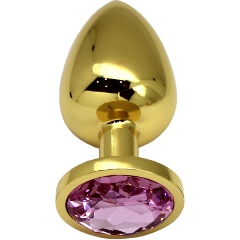 Изображение товара Анальная пробка EROTICON алюминиевая, большая, золотая, кристалл розовый, 40x90 мм