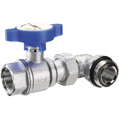 Изображение товара Кран шаровой FAR 3/4" ВР х 1" НР с угольником, хромированный, синяя ручка
