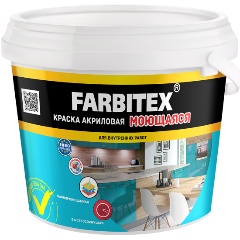 Изображение товара Краска интерьерная Farbitex, акриловая, 3 кг/1,82 л, белая, моющая