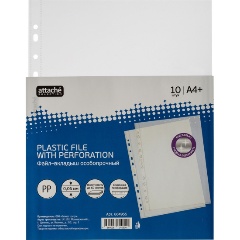 Изображение товара Файл-вкладыш А4+ Attache Selection 60мкм усил. Перф. 10шт/уп, Кристал