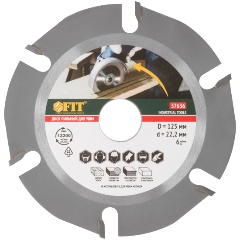 Изображение товара Пильный диск по дереву FIT, посадочный диаметр 22,2 мм, 6 зубьев с карбидными вставками, 125 мм