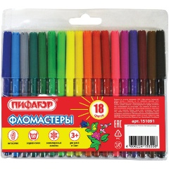 Изображение товара Фломастеры ПИФАГОР, 18 цветов, вентилируемый колпачок, 151091