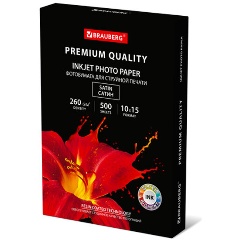 Изображение товара Фотобумага PREMIUM сатин, 10х15 см, 260 г/м2, односторонняя, 500 листов, BRAUBERG, 364002