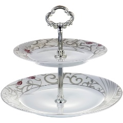 Изображение товара Фруктовница 2-х ярусная Guterwahl ВЕНЕРА Исида, блюдо 180мм+230мм, декор серебро, подарочная упаковка (114-19031)