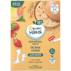 Изображение товара Каша ФрутоНяня овсяная безмолочная для варки с кусочками яблок и клубники с 12 мес 200 г
