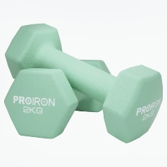 Изображение товара Гантели неопреновые гексагональные PROIRON 2шт по 2кг, светло-зеленый