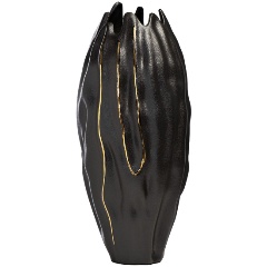 Изображение товара Керамическая рельефная черная ваза GARDA DECOR 40 см с золотыми линиями