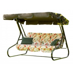 Изображение товара Качели садовые OLSA 3-х местные Новара(каркас зеленый, м/э разноцветный рис.цветы)