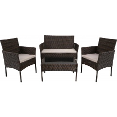 Изображение товара Набор мебели GARDEN STORY Доминика 1 уп. (стол+2кресла+диван ротанг темно-коричневый, подушки серые)