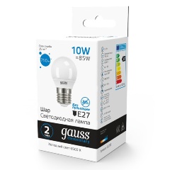 Изображение товара Светодиодная лампа Gauss Elementary Шар 10W 750lm 6500K Е27 LED (10шт)