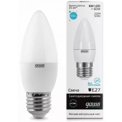 Изображение товара Светодиодная лампа Gauss LED Elementary Candle 6W E27 4100K (упаковка 10 шт)