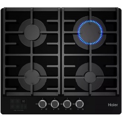 Изображение товара Газовая варочная панель Haier HHX-G64CNSB с сенсорным программированием и чугунными решетками