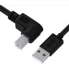 Изображение товара Кабель GCR USB 2.0 1м AM/BM угловой черный армированный морозостойкий