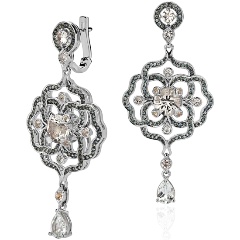 Изображение товара Элегантные серьги из белого золота с топазами и сапфирами в византийском стиле