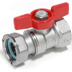 Изображение товара Кран шаровой Giacomini 1"x1" В-В с накидной гайкой хромированный, ручка - бабочка красная