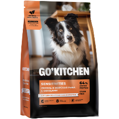 Изображение товара Корм сухой GO'KITCHEN полнорационный беззерновой для щенков и собак всех возрастов с лососем и морской рыбой для чувствительного пищеварения, 5,44 кг