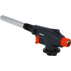 Изображение товара Горелка газовая ЕРМАК с пьезо, цанг.захват, узк.сопло, пласт.,латунь, для пайки,резак, 20х6х4см