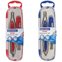 Изображение товара Готовальня BRAUBERG "Extra", 3 предмета (циркуль 120 мм, точилка, грифель), в пенале