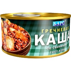 Изображение товара Каша гречневая со свининой "Вкусный ужин Барс" ГОСТ ж/б easy open 325 г