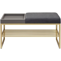 Изображение товара Банкетка GREENWEEN RUBY BOX с ящиком и полкой, серо-золотая, 850х400х450 мм