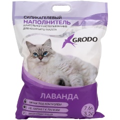 Изображение товара Наполнитель для кошачьих туалетов Grodo силикагелевый с ароматом лаванды, 7,6 л