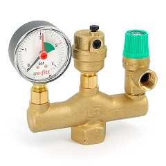 Изображение товара Группа безопасности котла Uni-Fitt до 50 кВт, 1", 3 бар, латунь