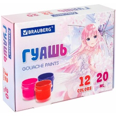 Изображение товара Гуашь BRAUBERG "Аниме", 12 цветов по 20 мл, 192559