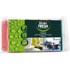 Изображение товара Губки для посуды Master FRESH MAXI 5 шт - поролоновые с абразивом для мытья