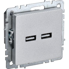 Изображение товара Розетка IEK BRITE USB A+A 3.1А РЮ10-1-БрА алюминий, BR-U21-D31-K47