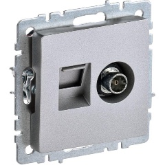 Изображение товара Розетка IEK Brite 2-м РТВ/РК12-БрА RJ45 кат.5E + TV алюм., BR-AK20-1-K47